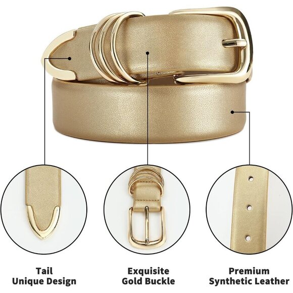 Women\'s Leather Belts with Gold Buckle Fashion Leather Waist Belt Elegant main image 3